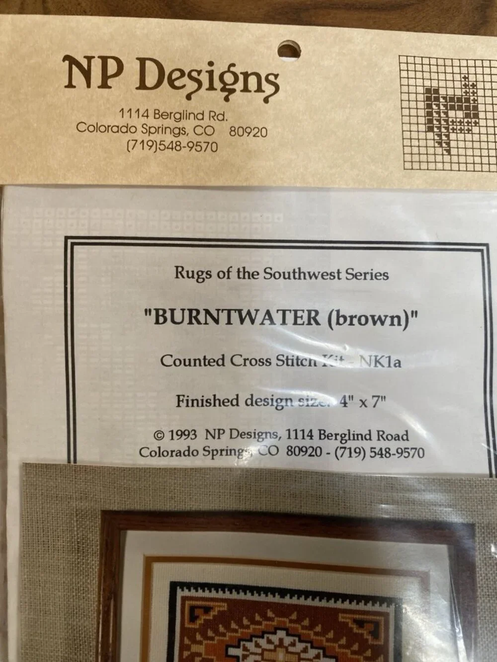 NP Designs 1993 Rugs Of The Southwest Series “Burntwater” Brown Cross Stitch Kit
